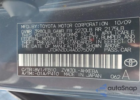2010 Toyota Prius Ii from USA, damaged, VIN JTDKN3DU4A0075097